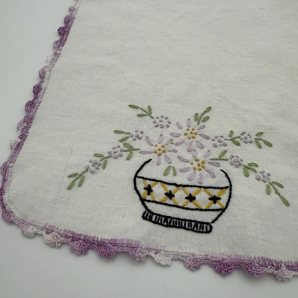Antique 3 Piece Embroidered Linen Armchair Set‎ Textiles Antimacassar Lavender